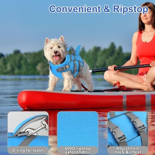 Dogcheer Dog Harness-Style Life Jacket Shark, Reflective Dog Life Vest for Swimming Boating, Adjustable Puppy Swim Vest, Pet Floating Device for Small Medium Large Dogs - Blue, L view 4