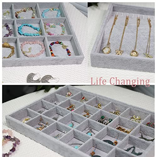 Stratalife Set of 3 Stackable Jewelry Organizer Tray Earring Display Trays Drawer Organizer Inserts Accessory Storage Grey view 6