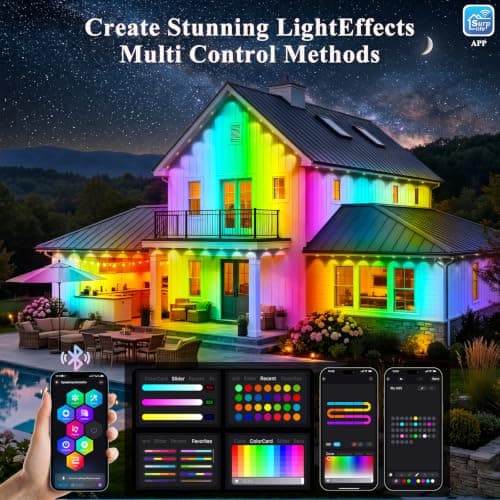 JNUNUSE 200FT Permanent Outdoor Lights, Smart RGB+IC Eaves Lights for House, App & Remote Control, LED Roofline Lights, Waterproof Exterior House Lights for Year-Round Christmas & Holiday Lighting view 6