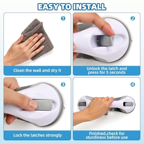 Grab Bars for Bathtubs and Showers 3 Suction Cups Shower Handle, Heavy Duty Safety Shower Grab Bars for Seniors and Elderly, Handicap Bars for Bathroom 2 Pack, Gray view 5