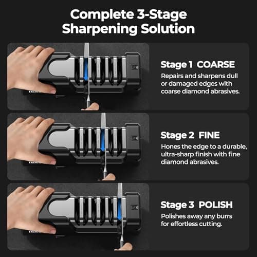 Dawnstar Electric Knife Sharpener, Precise 20° Diamond Knife Sharpener for Kitchen Knives, Quick Repairing in 40 Seconds, with Metal Dust Collection Box & Special Port for Scissors, Black view 6