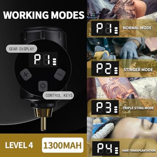 Tattoo Kit Tattoo Gun Wireless Tattoo Machine with 2 Batteries, Tattoo Ink Color Set, 20Pcs Tattoo Needles and Full Accessories Tattoo kit Complete for Beginners (Gold) view 2