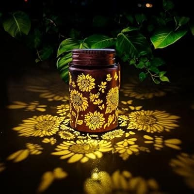 2pack Sunflower Solar Lanterns Outdoor, Solar Mason jar Lights Hanging Waterproof Metal Lanterns for Patio, Pathway, Yard (Sunflower 2pack)