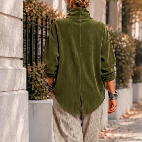 Women's Corduroy Jacket Asymmetrical Button Down Shirts Long Sleeve Coat view 6
