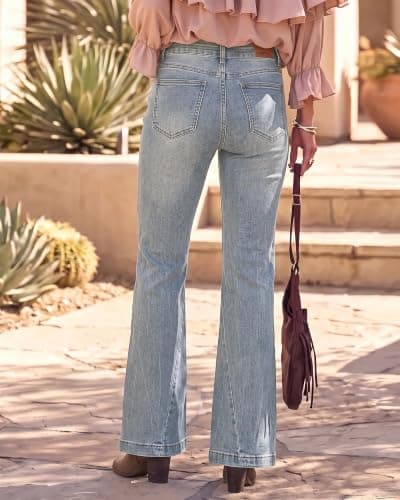 luvamia Flare Jeans for Women Mid Rise Bootcut Denim Pants Distressed view 2