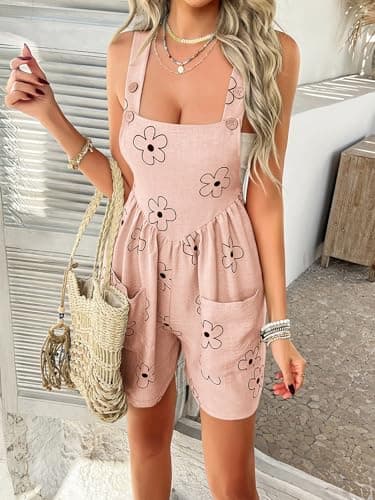 Sumleno Women 2026 Summer Rompers Floral Boho Sleeveless Back Tie Flowy Short Jumpsuits Beach Outfits Travel Vacation Clothes view 7