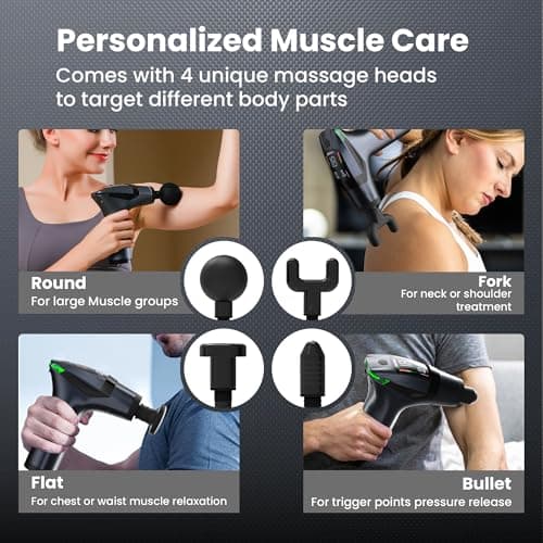 Detachable 3-in-1 Massage Gun with Extension Handle & Massage Strap, Back Pain Relief Percussion Muscle Massager for Neck Shoulder, 12 Speeds &12mm Amplitude for Hard-to-Reach Areas, Quiet & Portable view 6