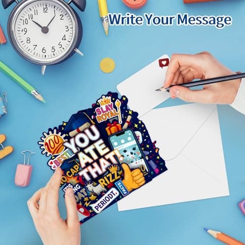 FaCraft Funny Graduation Cards - Gen Z Slang You Ate That Rizz GOAT No Cap Periodt Facts - Handmade Aesthetic 5-Layer Pop Up Graduation Card for Bestie Son Daughter High School College Class of 2026 view 6