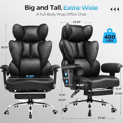 GTPLAYER Big and Tall Gaming Chair 400lbs Heavy Duty Office Chair with Foot Rest & Ergonomic Pocket Spring Lumbar Support, High Back 3D Saddle Shaped Cushion for Back Pain Relief, Executive Black view 2