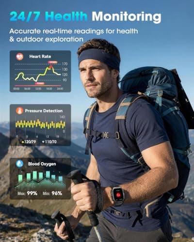 Military Smart Watches for Men,2.02'' Watches for Men Built-in GPS | Sturdy and Durable Tactical Smart Watch for Android and iPhone/115+ Sport Modes/Sleep Monitor/Heart Rate Monitor/Waterproof view 5