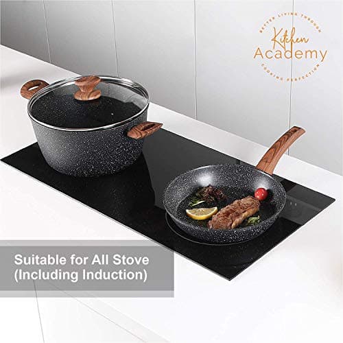 Kitchen Academy Induction Cookware Sets - 12 Piece Cooking Pan Set, Granite Black Nonstick Pots and Pans Set view 3