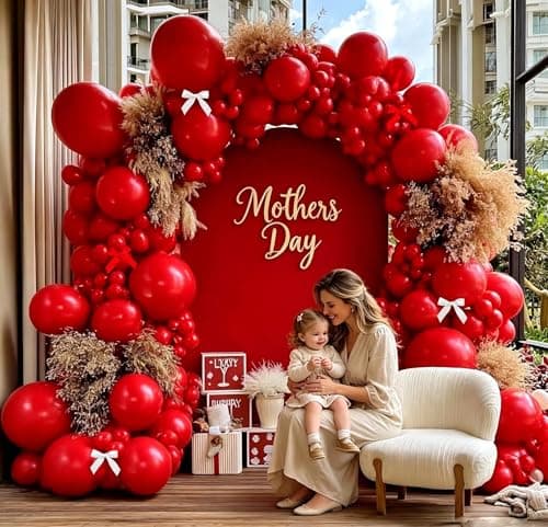 Double Stuffed Red Balloon with Bow, Matte Ruby Red Latex Balloon Arch Garland Kit in Different Sizes 5/12/18 in for Birthday Wedding Baby Shower Mothers Anniversary Bridal Shower Party Decorations view 7
