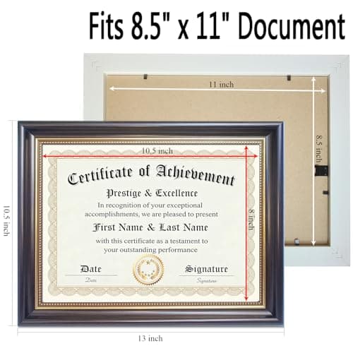 PAZLOG 8.5x11 Diploma Frame for Wall and Tabletop - Classic Walnut Brown Certificate Display with Gold Bead Accents, Gold Trim & HD Plexiglass, Degree Document Frame view 3