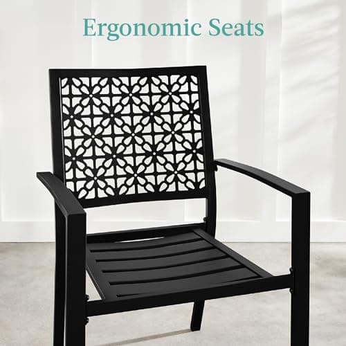 Best Choice Products 3-Piece Outdoor Bistro Set, Stackable Modern Steel Furniture for Porch, Garden w/ 2 Chairs, Table, Geometric Decor - Black view 6