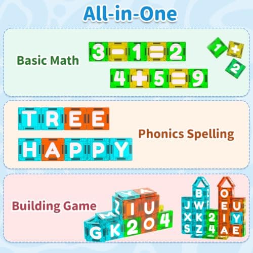 SKTMYY Magnetic Tiles Letters & Numbers, 69PCS Alphabet ABC Learning Toys view 3