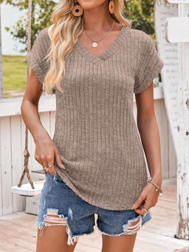 ANRABESS Women Tops Summer Sweaters Short Sleeve V Neck Shirts 2026 Spring Fashion Dressy Casual Business Tunic Blouses view 2