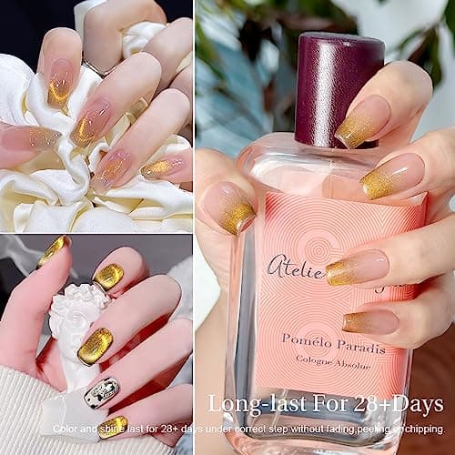 SAGEBIO 15ml Cat Eye Gel Nail Polish with Magnet Stick – Glitter Holographic Magnetic Gel, DIY Manicure Kit for Home Use, Long-Lasting Nail Art, A-Champagne Gold view 4