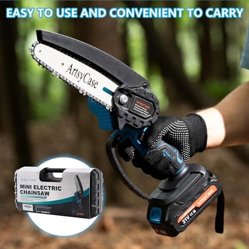 ArtsyCase Mini Chainsaw 6-inch Cordless, Portable chainsaws, Small Handheld Chain Saw for Tree Trimmer, Wood and Bamboo Cutting, Chain saws Gifts for Husband, Dad(2 Batteries+ 2 Chains+ 2 Bars) view 4