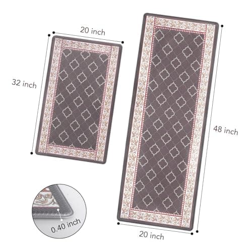 Kitchen Floor Mat Set of 2, Anti Fatigue Kitchen Mat 20"x32"+20"x47" view 2