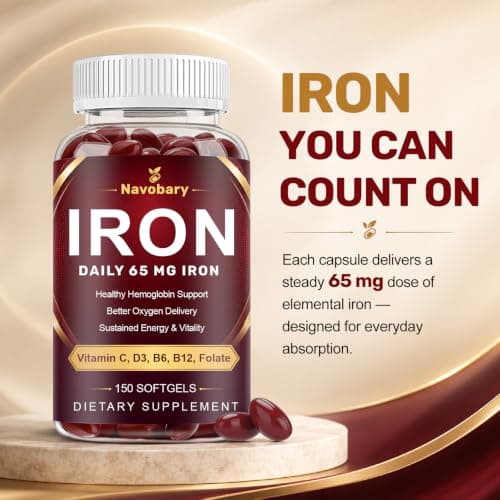 Iron 65mg 8-in-1 Multivitamin with B-Complex, B12 & Folate - 150 Softgels | Multivitamin with iron 65mg + B-Complex, Vitamin C, D3, E & Folate for blood & energy*. 2 daily, 75 day supply view 5