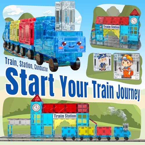 SKTMYY Magnetic Tiles Train Toys, Train Station for Kids Age 4-8 view 4