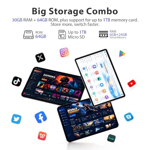 Cloudangle Tablet 10 inch, Android 16 Tablet, 30GB RAM + 64GB ROM, Black | 2.2GHz Octa-Core, 1TB Expandable, HD Touchscreen, GPS, 6000mAh, Gemini AI, WiFi 6, BT 5.2, Widevine L1, GMS, Dual Camera view 6