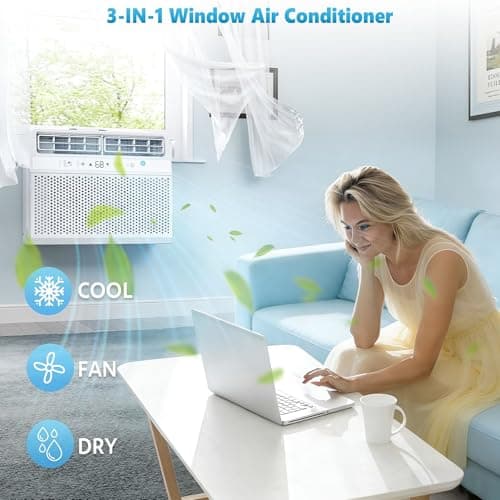 COWSAR 12,000 BTU Window Air Conditioner, Saddle Mount AC Unit Cools Up to 500 Sq.Ft, 3-in-1 with Cool/Dehumidifier/Fan, 24H Timer, Quiet Operation, Energy Saving, Easy Install, White view 4