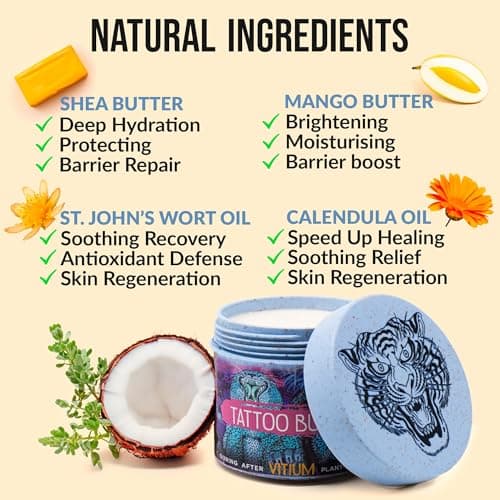 VITIUM Tattoo Butter – Tattoo Aftercare Balm with Organic Plant-Based Ingredients – Deep Moisturizing & Brightening for Vibrant Tattoos – Vegan, Natural, Soothing – Made in Italy - 5oz view 5