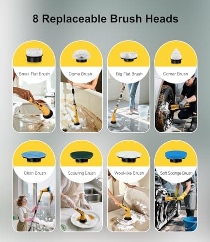 Electric Spin Scrubber with 8 Replaceable Brush Heads 6 Adjustable Angle Waterproof LED Display Cordless Cleaning Brush Supplies Bathroom Cleaner Set Long Handle Power Scrubber for Shower Floor Tub view 7