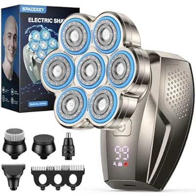 7D Head Shavers for Bald Men, 5-in-1 Magnetic Detachable Head Shaver, IPX7 Waterproof Electric Razor for Wet/Dry Use, Shaving Grooming Kit for Balder, LED Display, Type-C Charge