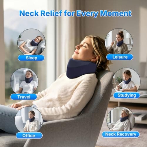Yunari 3-in-1 Cordless Heated Neck Brace with Airbag Traction, Blue Medium | Smart Cyclic Airbag Lift Adjusts Height for Neck Support, Memory Foam Cervical Collar Helps Distribute Pressure, Storage Bag view 4
