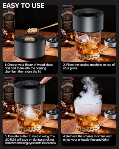 Electric Whiskey Smoker Kit, Rechargeable Bourbon Smoker Kit with 6 Flavors of Natural Wood Chips, Drink Smoker Infuser Kit Cocktail Idea Christmas Birthday Gifts for Men Husband Dad Him view 5