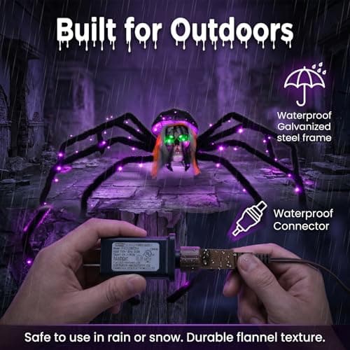 52" Halloween Giant Skull Face Spider, Lighted Outdoor Decoration with Flashing Red & Green Eyes, 70 LED Glowing Spider for Yard, Lawn, Porch, Haunted House Decor (52" Floor-Standing) view 4