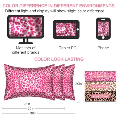 Silk Pillow Cases 2 Pack King Size with Hidden Zipper, Mulberry Silk Pillowcase for Hair and Skin, Smooth and Soft Breathable Cooling Silk Satin Pillowcase Set of 2, Gifts for Women，Leopard Pink view 2