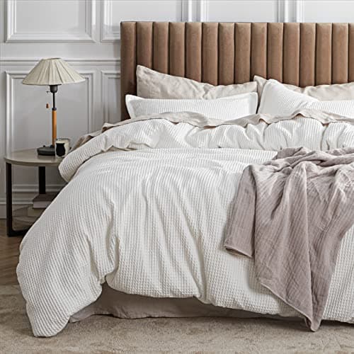Bedsure Cotton Duvet Cover Set - 100% Cotton Waffle Weave Coconut White Duvet Cover Oversized King Size, PureWoven Breathable Bedding Set for All Season, 3 Pieces, 120"x98" — image 1