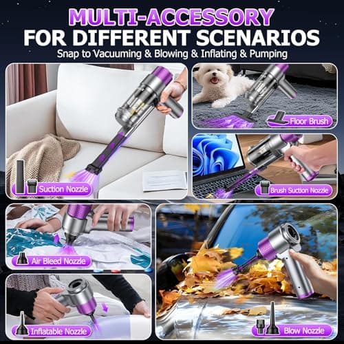 EYYA Handheld Car Vacuum Cleaner Cordless, 16000PA Powerful Hand Held Vacuum Cordless Rechargeable, 4-in-1 Portable Mini Vacuum & Air Duster with Multi-Nozzles and LED Light for Car Home Office view 4