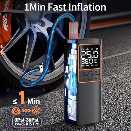 150PSI Cordless Air Compressor - Tire Inflator with Auto Shut-Off, Rechargeable Battery & LED Light, Fast Inflation for Car Tires, Motorcycle, Bike, Sports Equipment, Ball, Air Mattress view 4