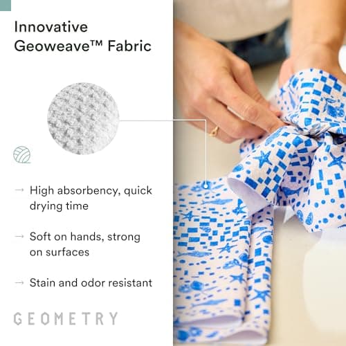 GEOMETRY Dishcloth – Spring & Summer Collection – Quick-Dry, Ultra-Absorbent, Reusable Microfiber Kitchen Towels for Drying & Cleaning - Santorini Tile - 3 Pack view 6