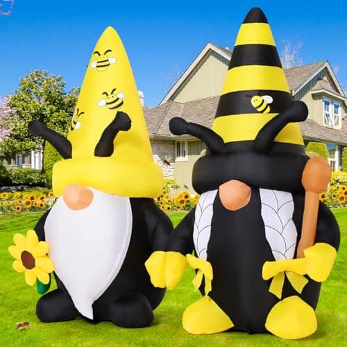 GOOSH 6 FT Long Spring Inflatables Gnomes Decorations Blow Up Yard with Bees and Sunflower Built-in LEDs for Garden Lawn Indoor Party Decor view 5