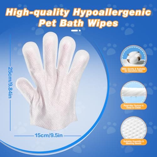 GIXSEGIE Pet Glove Wipes for Dogs and Cats, Deodorizing Cleaning Gloves, Hypoallergenic Coconut Oil Grooming Wipes, Individually Wrapped, for Pet Dry Cleaning, Daily Care and Travel, 9 Pcs view 4