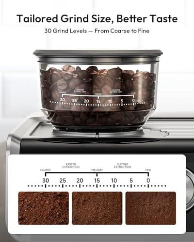 EUHOMY Espresso Machine with Grinder, 20 Bar Coffee Maker with Milk Frother Steam Wand, Professional Expresso Coffee Machines with Removable Water Tank, Latte & Cappuccino Machine for Home Barista view 3