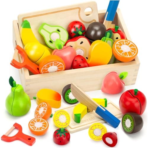 Wooden Play Food Set for Toddlers Toys Pretend Play Kitchen Accessories Fruit Cutting Set for Kids Gift for Boys Girls Montessori Educational Toys — image 1