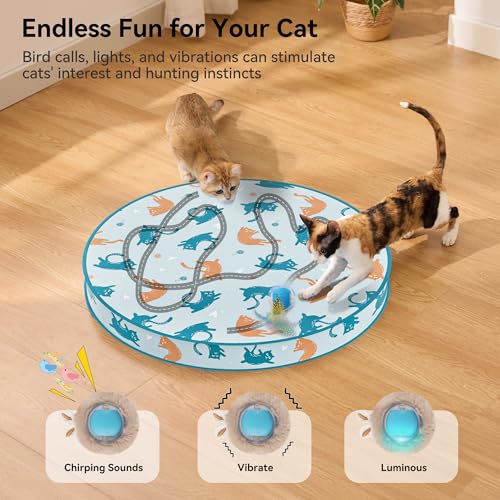 ZOMISIA Interactive Cat Toy Ball, Hide and Seek Cat Toys in Play Mat, Moving Rolling Kitten Toys for Indoor Bored Cats, Motion Activated Rechargeable Kitty Toys with 3 Tails/LED Light/Bird Chirping view 3