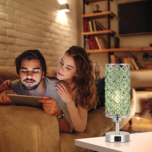 Hong-in Green Crystal Table Lamp - 3-Way Dimmable Touch Control, Bedside Lamp with USB C and A Ports, Nightstand Light for Living Room, Bedroom, Home Office (Bulb Included) view 5