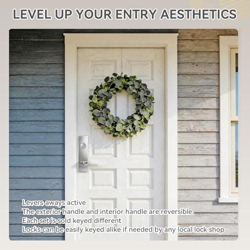 Silmium Heavy Duty Front Door Lock Set, Modern Exterior Door Handle, Non-Handed Entry Door Locksets with Deadbolt, Keyed Alike, Single Cylinder, 250,000+ Cycles, 5-1/2" (140mm) CTC, Satin Nickel view 5