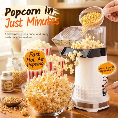 Hot Air Popcorn Popper, 1200W 4.5QT Popcorn Maker, Compact Popcorn Machine | Pops fresh, oil-free popcorn in 2 minutes for movie nights, game nights, kids' snacks, dorm rooms and family fun at home view 4