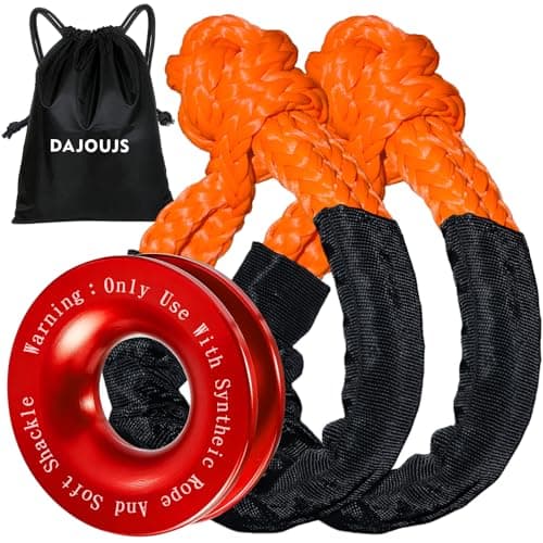DAJOUJS Synthetic Soft Shackle Rope 1/2 x 22 Inch Orange Recovery Tow Shackles with Red Snatch Recovery Ring 56,000lbs Breaking Strength Offroad Soft Shackle Recovery Kit for Off-Road ATV UTV Vehicles — image 1