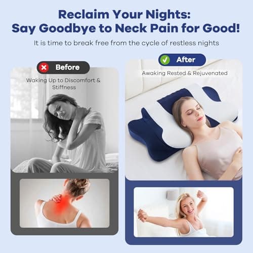 Cervical Neck Pillow for Pain Relief,Cervical Pillow with Memory Foam Ergonomic Pillows with Dual Heights for Back,Stomach and Side Sleepers Kids' Floor Pillows Cushions (Dark Blue, Standard 27"×16") view 4