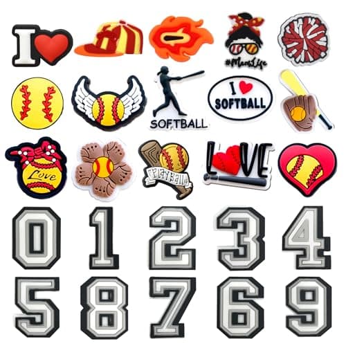 BULKITEM 25PCS Softball Theme Shoe Decoration Charms, Softball Gifts, Sports Softball Shoe Charms Accessories Decorations for Boy Girl Women Men Teens Adults