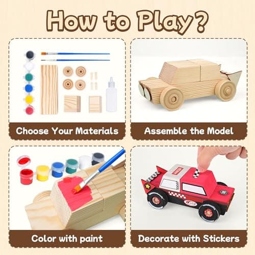 Wooden Build Paint Art Crafts Kit 3 Pack, Make Your Own Car Boat & Plane DIY Craft Toys for Kids Boys, STEM Educational Toy Set for Kids Ages 4-8, 8-12 view 4